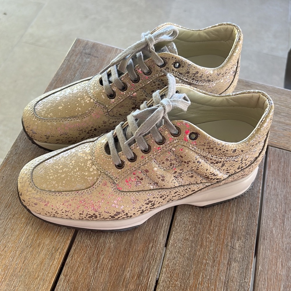 Hogan Interactive cream & gold  wedge sneakers size 37